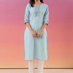 WEAVLLITE Ethnic Motifs Yoke Design Thread Work Straight Kurta-image-99