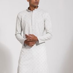 VASTRAMAY Embroidered Long Sleeves Mandarin Collar Sequinned Pastels Kurta-image-2