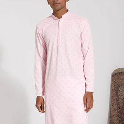 VASTRAMAY Embroidered Long Sleeves Mandarin Collar Sequinned Pastels Kurta-image-3