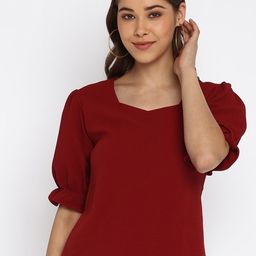 Mayra Maroon Sweetheart Neck Bishop Sleeves Velvet Top-image-40