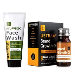 Ustraa Men Set of Redensyl Beard Growth Oil & Ayurvedic Haldi & Neem Face Wash-8