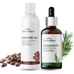 Aravi Organic Set of 100% Pure Rosemary Essential Oil & Castor Hair Oil for Hair & Skin-46