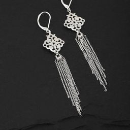 Carlton London Silver-Toned Rhodium-Plated Tasselled Contemporary Drop Earrings-31