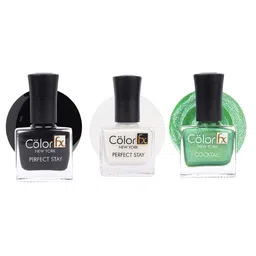 Color Fx Perfect Stay & Cocktail 3Pcs Nail Enamel- 9ml Each - Green-Black-White-image-62