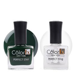 Color Fx Set Of 2 Perfect Stay Nail Enamel 9ml Each - Bottle Green 125 - Top Coat 151-16
