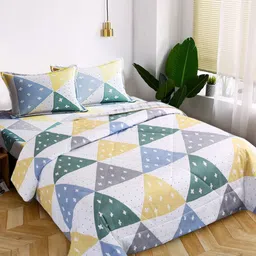 URBAN DREAM White & Yellow Geometric Printed Cotton Double Queen Bedding Set-image-33