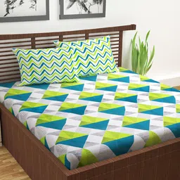 Divine Casa Green & Blue 120 TC Pure Cotton 1 Double Bedsheet with 2 Pillow Covers-image-39