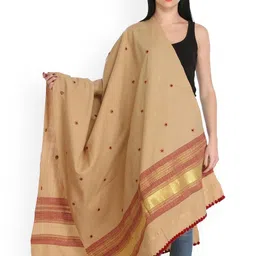 Exotic India Beige Embroidered Bootis Wool Shawl and Golden Woven Border-image-20