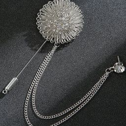 SYGA Men Crystal Stone Studded Lapel Pin Chain Tassel Brooch-image-24