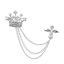 SYGA Men Regal Crown Tassel Crystal Chain Lapel Pin Brooch-picture-10