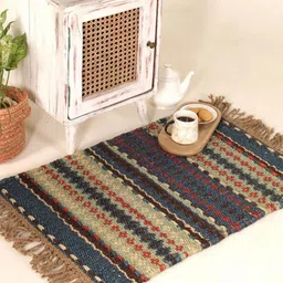 Peepul Tree Blue & Beige Geometric Handmade Woollen Carpet-16