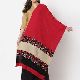 KLOTTHE Women Black & Red Woven Design Stole-image-106