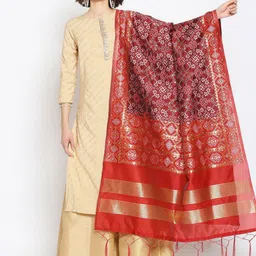 Dupatta Bazaar Women Maroon Woven Banarasi Silk Dupatta-53