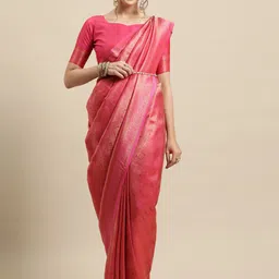 Saree mall Magenta & Gold Ethnic Motifs Zari Silk Blend Banarasi Sarees-picture-25