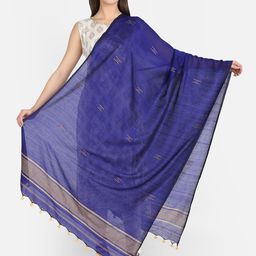 THE WEAVE TRAVELLER Blue & Gold-Toned Woven Design Dupatta-35
