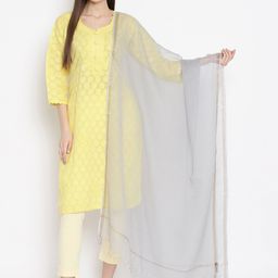 SHINGORA Grey & Gold-Toned Woven Design Sustainable Dupatta-26