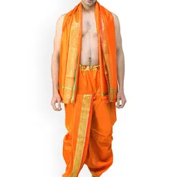 Exotic India Men Ready-to-wear Dhoti- Angavastram Set with Zari Border-40