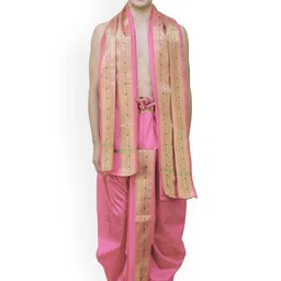 Exotic India Woven Design Art Silk Ready To Wear Dhoti Pant & Angavastram-picture-10
