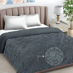FABINALIV Grey Floral 500GSM Woollen Mild Winter Double Bed Comforter-image-32