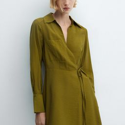 MANGO Shirt Collar Mini Wrap Dress-image-31