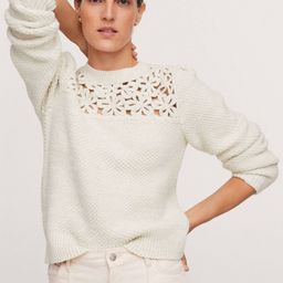 MANGO Women White Floral Knit Pullover-image-68