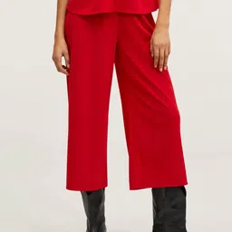 MANGO Women Red Solid Culottes Trousers-image-9