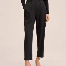 MANGO Women Black Solid Trousers-image-30