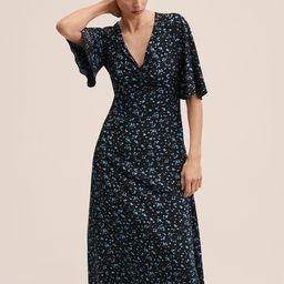 MANGO Black & Blue Floral Print A-Line Midi Dress-image-74