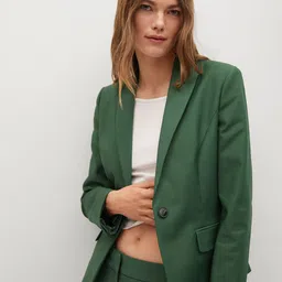 MANGO Women Green Solid Single-Breasted Blazer-image-41