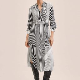MANGO Black & White Printed Shirt Midi Dress-37
