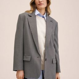 MANGO Women Grey & Blue Oversized Houndstooth Printed Blazer-image-29