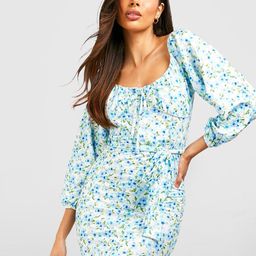 Boohoo Floral Print Tie-Up Neck Bodycon Mini Dress-image-23