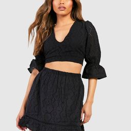 Boohoo Schiffli Styled Back Pure Cotton Crop Top with A-Line Skirt-12