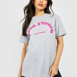 Boohoo Melange Effect Typography Printed Drop-Shoulder Sleeves Cotton Oversized T-shirt-3