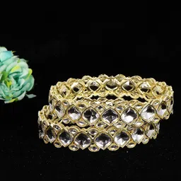 NMII Set Of 2 Kundan Mirror & CZ-Studded Bangles-image-6