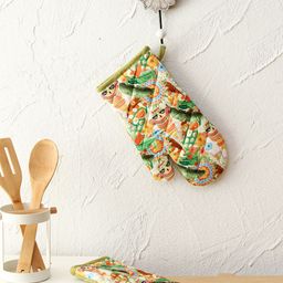 House This Green & Brown Patterned Cotton Kitchen Gloves-58