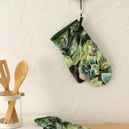 House This Set Of 2 Green Printed Cotton Kitchen Gloves-21