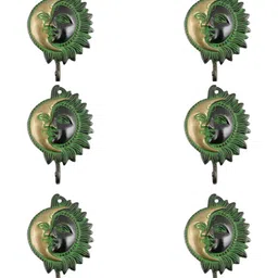 IndianShelf Bronze & Green 6 Pieces Brass Sun Moon Coat Hooks-image-39