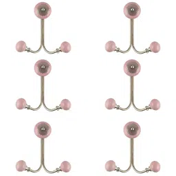 IndianShelf Pink and Goldtoned 6 Piece Ceramic Strewn Wall Hooks-image-28