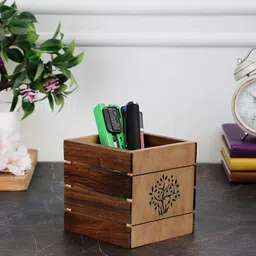 VarEesha Tree Of Life Brown Sheesham & Beech Wood Pen Holder-26