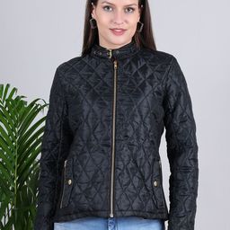 Purple State Women Mandarin Collar Solid Casual Quilted Jacket-image-9