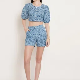 KALINI Printed Pure Cotton Crop Top & Short Co-Ords-picture-30