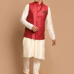 VASTRAMAY Men Cream-Coloured Festive Straight Kurta Sets-picture-56