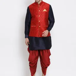 VASTRAMAY Mandarin Collar Kurta With Dhoti Pants & Nehru Jacket-picture-44
