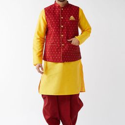 VASTRAMAY Mandarin Collar Kurta With Dhoti Pants & Nehru Jacket-picture-19