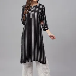 MBE Women Black & White Striped Kurta-image-66