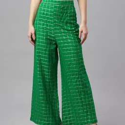 MBE Women Green Checked Palazzos-image-96
