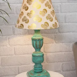 Homesake Golden & Turquoise Blue French Trophy Carved Table Lamp with Shade-picture-3