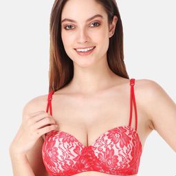 LOTUSLEAF Women Red Floral  Lightly Padded Nylon Bra-image-34