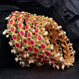 Sukkhi Set Of 4 Gold-Plated Stone-Studded & Artificial Beaded Bangles-7